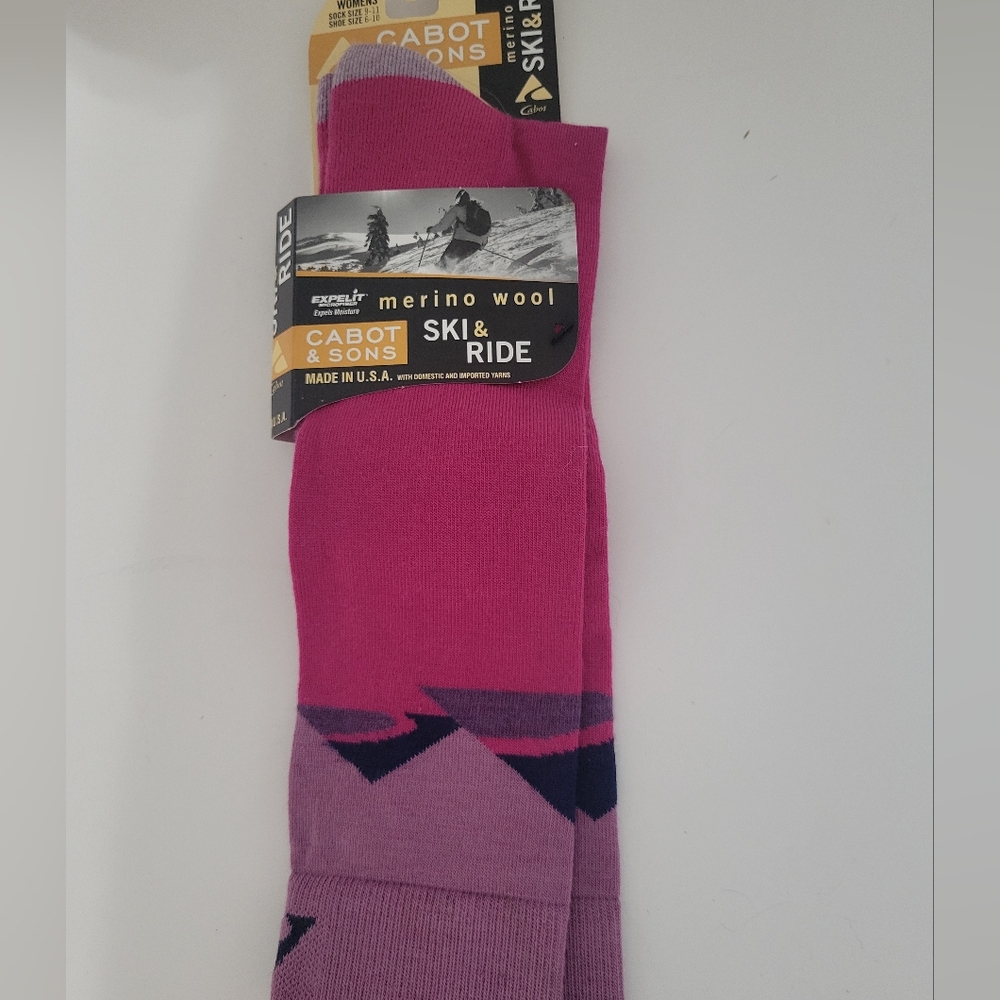 Cabot & Sons Womens Merino Wool Ski & Ride Socks Purple - Shoe Sz 6-10 NWT